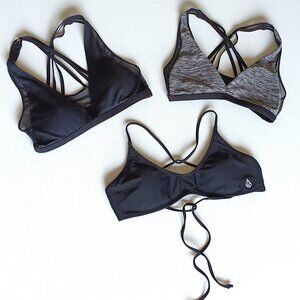 Bundle Lot (3) Black Volcom Bikini Top & Black La SENZA Sports Bras Size Small
